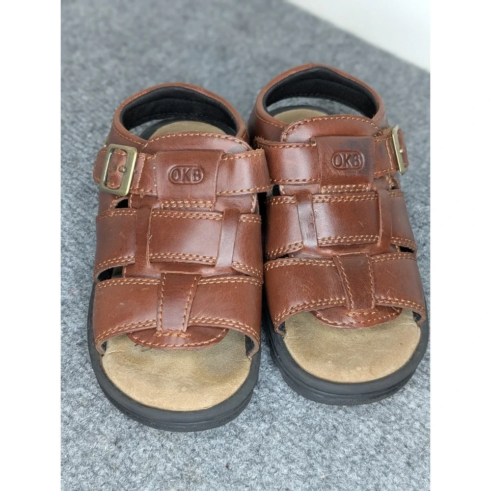 Oshkosh B'gosh Toddler Leather Tommy Sandals Size 10M Brown Hook & Loop‎ Buckle